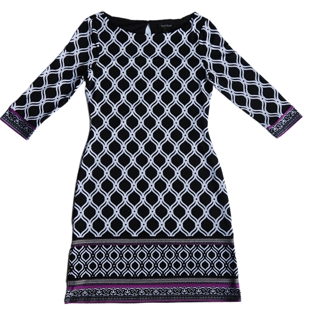 White House Black Market Sheath Dress | Women's Size XS | Black, White, Purple